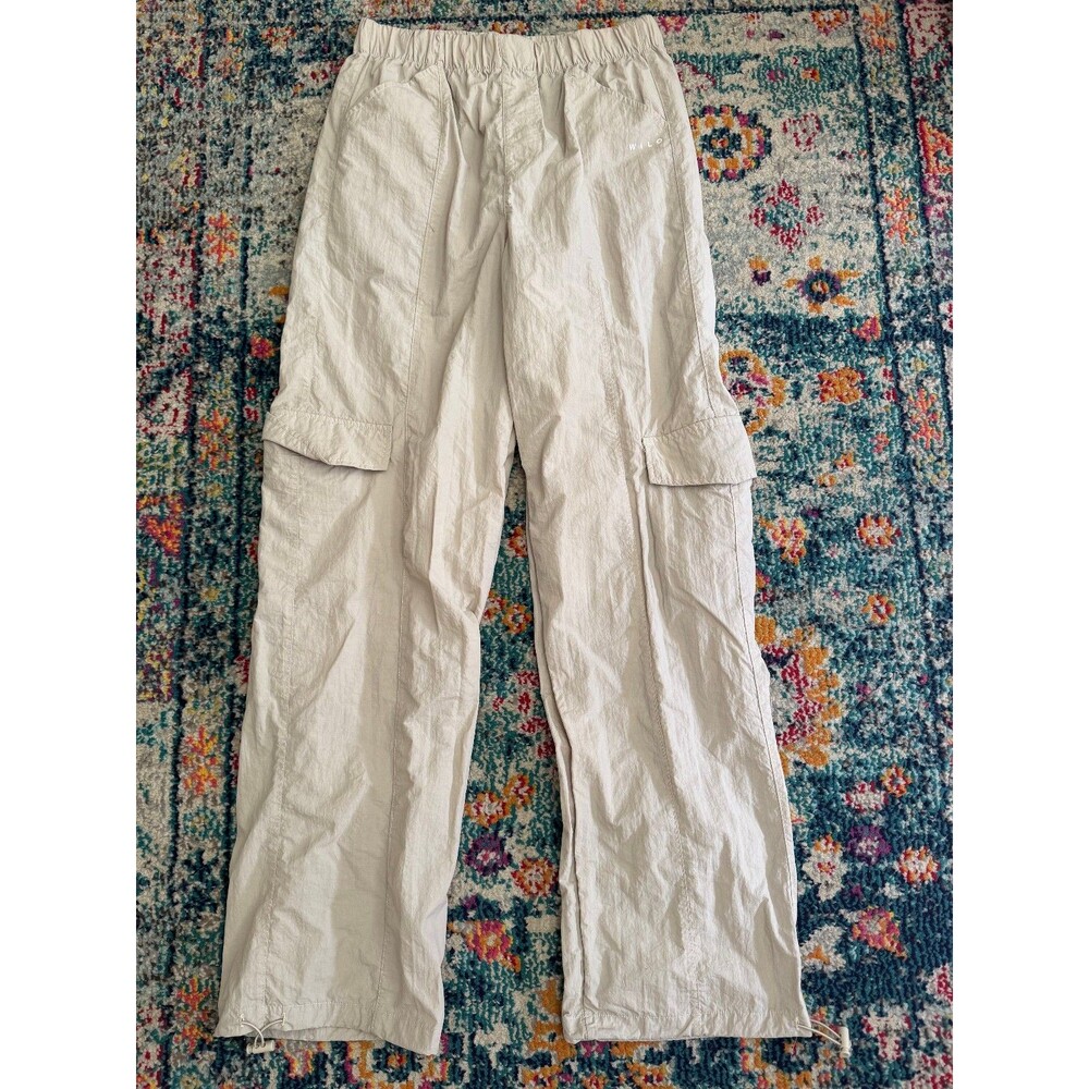 Wilo the Label Women's Beige Nylon Cargo Pants Straight Parachute XS
